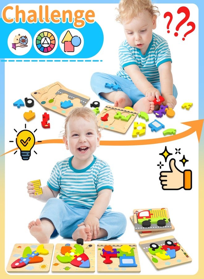 Oomloid Wooden Puzzles Toddler Toys for 1 2 3 Years Old Boys Girls, 6 Vehicle Shape Learning Educational Blocks Birthday Gifts Sensory Toy Montessori Toys Age 1-3, 2-4 - Image 2